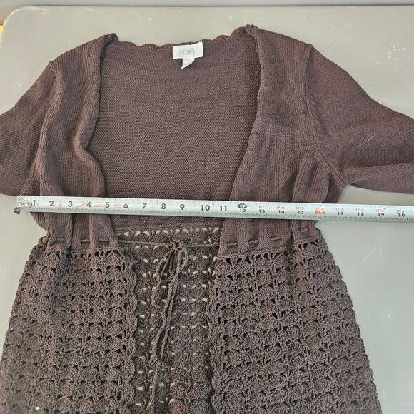 Y2K Ann Taylor Loft Brown Crochet Knit Cardigan Sweater Boho Cottagecore M - Picture 5 of 7